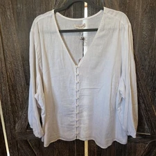 Laura Ashley Shirt Women's Size 3X White Linen Blend Artist Poet Lightweight
