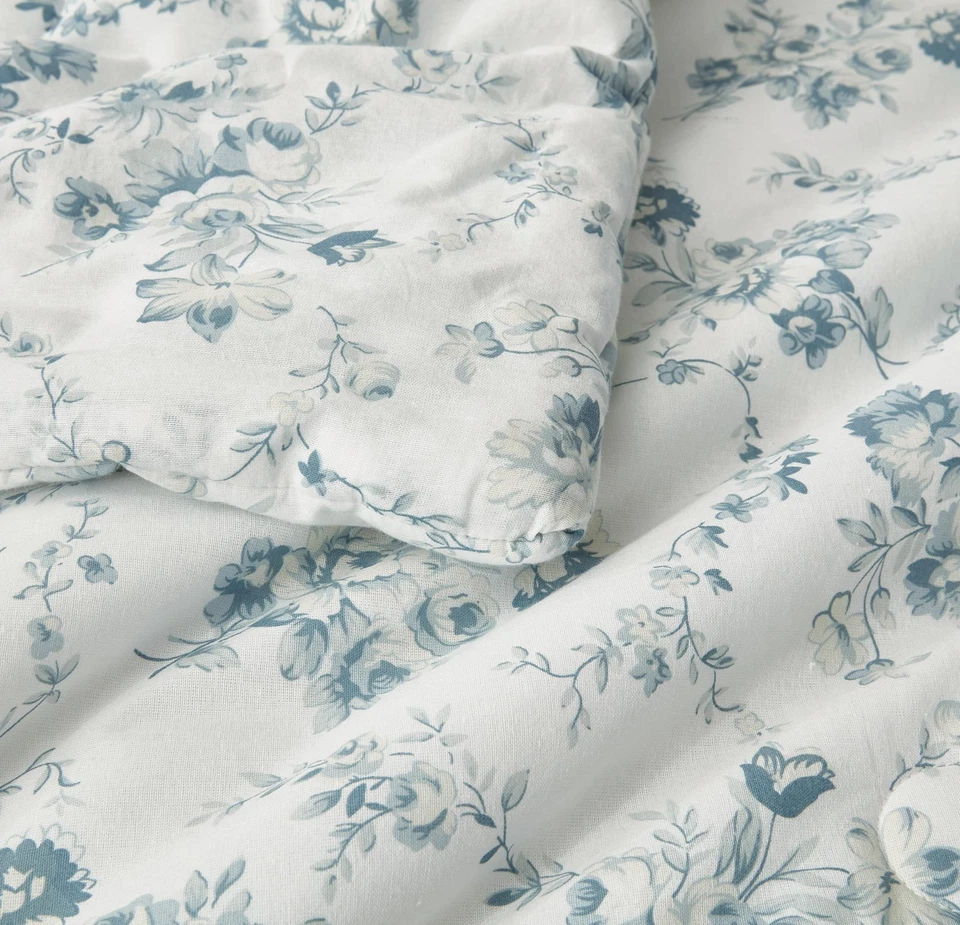 Gigi 3-Piece Full Size Washed Cotton Floral Comforter Set - Elegant Blue Ivor... - Image 3 of 4