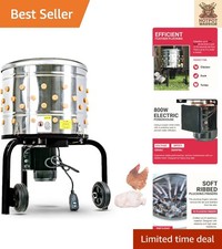 Electric Stainless Steel Poultry Plucker with 92 Soft Fingers - 1HP Power