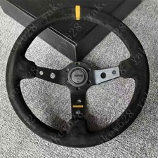 Momo Suede Steering Wheel Racing Sport 350m Deep Dish Yellow And Black Needles