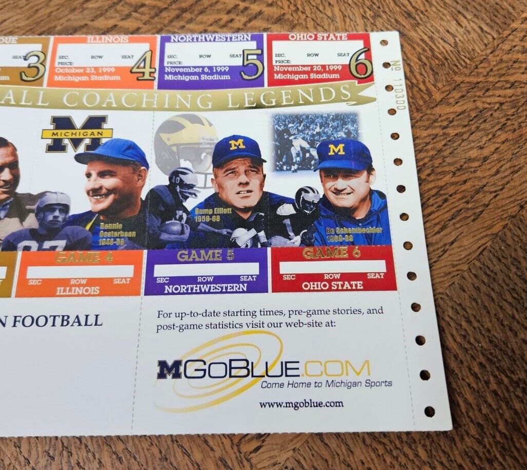 Michigan Wolverines Football Tickets Set Commemorative 1999 Tom Brady Final Year