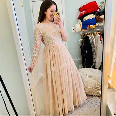 Needle & Thread Blush Pink Sequin Long Sleeve mesh Open Back Tulle Maxi Gown 6 | eBay Needle & Thread Blush Pink Sequin Long Sleeve mesh Open Back Tulle Maxi Gown 6 | eBay