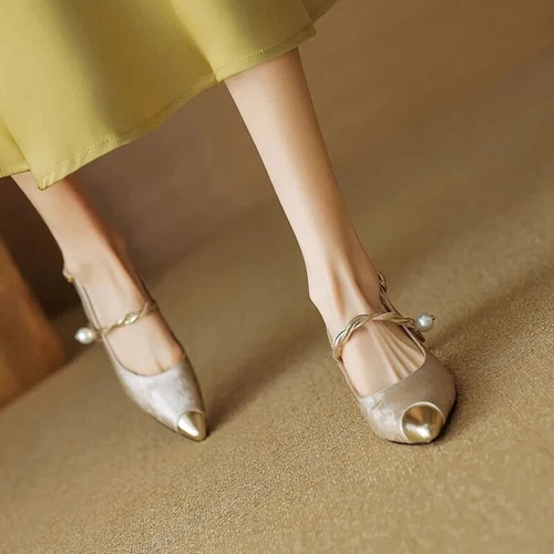 Women's Summer Pointy Low Heel Buckle High Heels Pumps Sandals Party Shoes - Picture 12 of 19