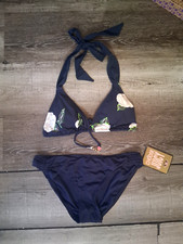 Y2K Juicy Couture Floral Ribbon Tie Navy Bikini Swimsuit Small 179. 