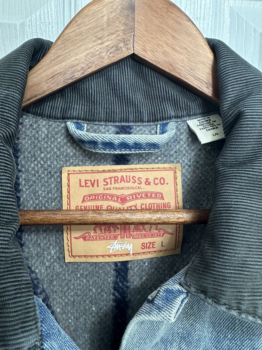 Size L Stussy X Levi's Embossed Indigo Trucker Jacket | eBay