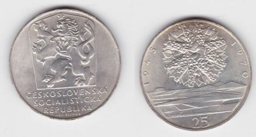 25 Kronen Silber Münze Tschechoslowakei 1970 25 Jahre Befreiung (142219) - Bild 1 von 1