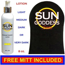SUN GODDESS - Sunless Self Tanning Lotion - 8 oz  Mitt, Gloves  Tanner Best .