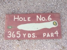 VINTAGE Hand Carved Hole No 6 Golf Painted Wood Sign 23 3/4" x 11 1/2" Folk Art