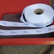2 Yards 72 inches Christian DIOR White Satin with Gray Logo 1" Width Ribbon