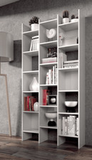 Image of Naples White Modern Triple Bookcase Bookshelf With Large Storage Compartments