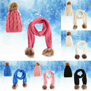 Details About Boys Girls Winter Hats And Scarves Kids Beanie Pompom Hat With Scarf Warm Set A9
