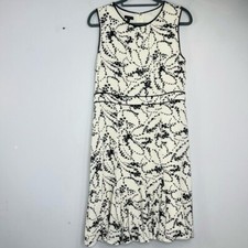 Talbots 10P Fit and Flare Cream Black Floral Sleeveless Dress I1