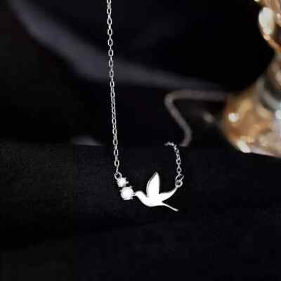 Women's Flying Dove Pendant 0.50 Ct Round Real Moissanite 14K White Gold Plated