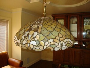 Antique Duffner & Kimberly Fish Scale Leaded Glass Chandelier Excellent