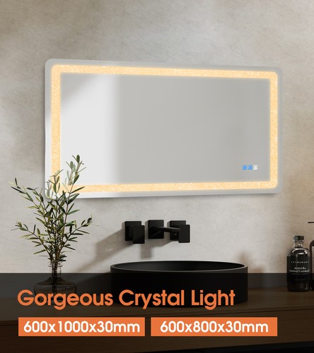 Anti-Fog LED Bathroom Mirror Makeup Wall Mount Vanity Mirrors Crystal Lights - Picture 4 of 22