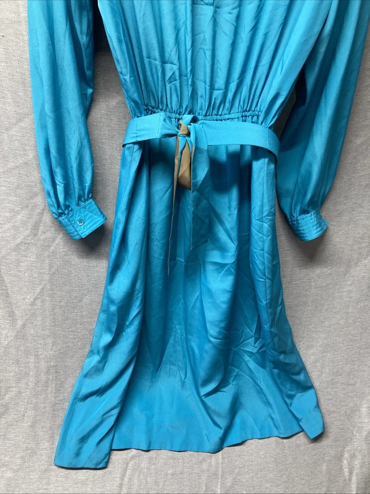 Vestido Vintage Años 80 Frances Henaghan Talla 14 Aqua Cinturón Botones Midi Cottagecore Foto 2 de 4