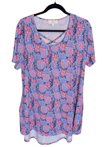 Simply Southern Women's Pineapple Asymmetrical Tunic Top XL