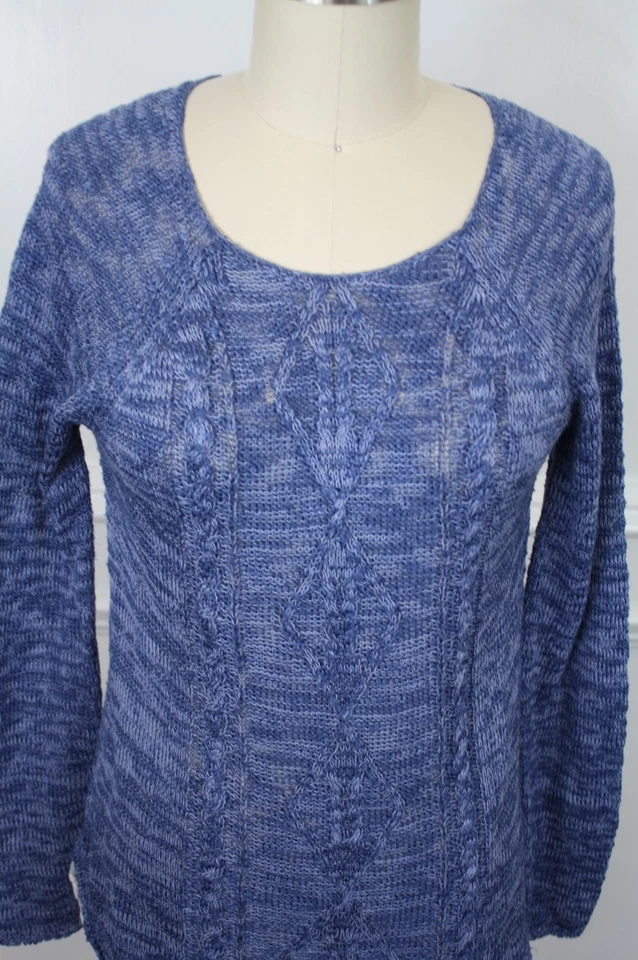 Suéter Mudd meninas 14 azul tecido aberto acabamento de renda pulôver - Imagem 2 de 4