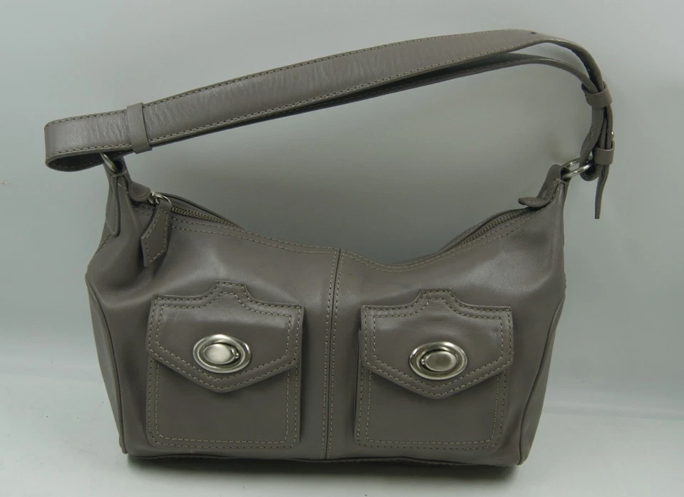 Bolso de mano Via Spiga para mujer de cuero gris con bolsillos interiores con asa única Foto 2 de 4