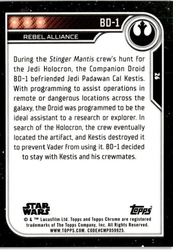 2023 Topps Chrome Star Wars #26 BD-1 Purple Wave Refractor - Picture 2 of 2
