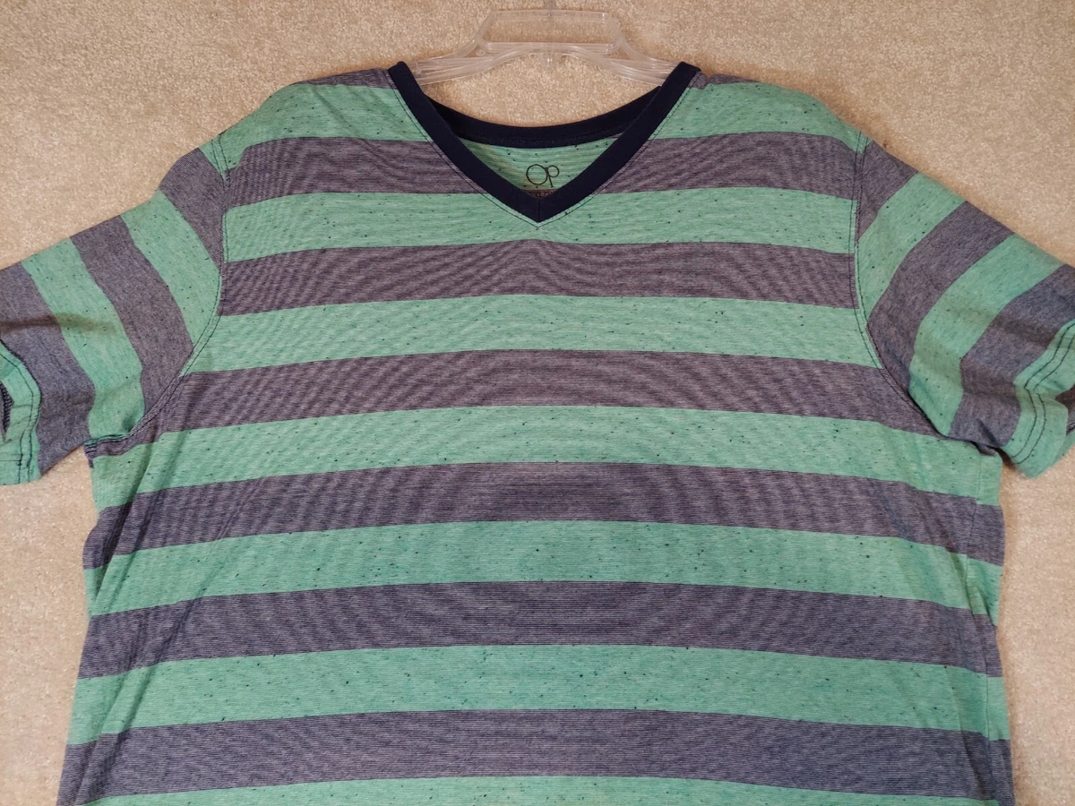 Green & Gray Horizontal Striped OP Shirt, Short Sleeve, Size 2XL. Vneck.