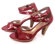 NWOB New Sofft Sandals Womens Wine Red Patent Leather Platform Strappy Heel 10 M