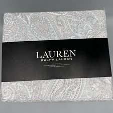 4pc Ralph Lauren Paisley KING Sheet Set Taupe Gray Light Blue XDeep Mattress NEW
