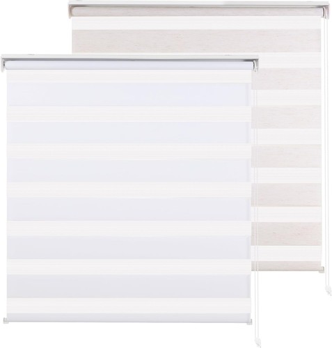 Easy Install Dual-Layer Roller Window Shades - 48" Wide Zebra Blinds in White - Picture 3 of 11