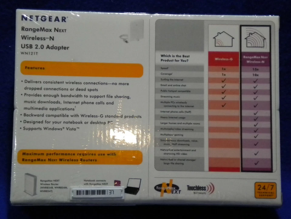NETGEAR WN121T RangeMax Next Wireless-N Adapter IEEE 802.11b/g, Up to 300Mbps W - Image 2 of 4