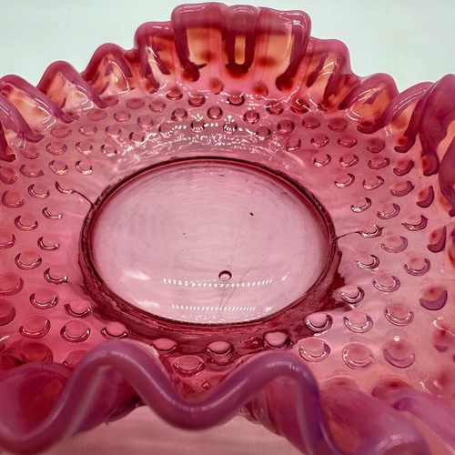 Vintage Fenton Opalescent Cranberry Hobnail Candy Dish Set of 2 - Picture 4 of 12