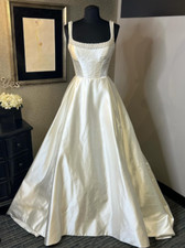 Simple A-Line Wedding Dresses Spaghetti Strap Backeless Satin Beaded Bridal Gown
