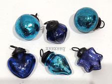 Kugel Vintage Style Rare Turquoise Blue Mini Mercury Glass Christmas Ornaments