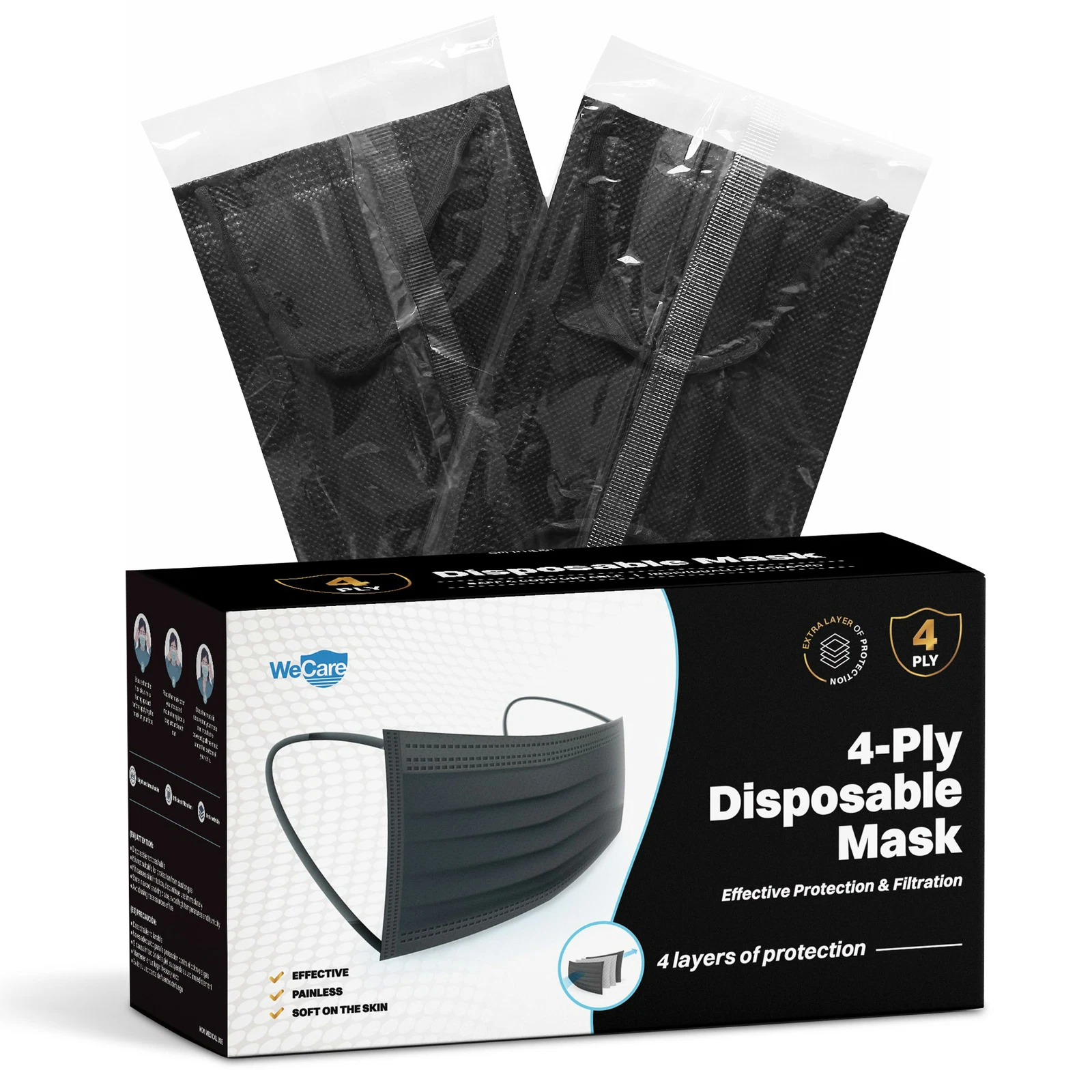 WeCare Disposable Face Mask, 4-Ply (50 Individually Wrapped) - Black
Opens in a new window or tab