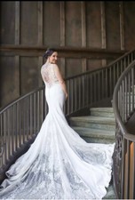 Dreams By EddyK White Wedding Dress Mermaid Style Long Train Size 8 Lace