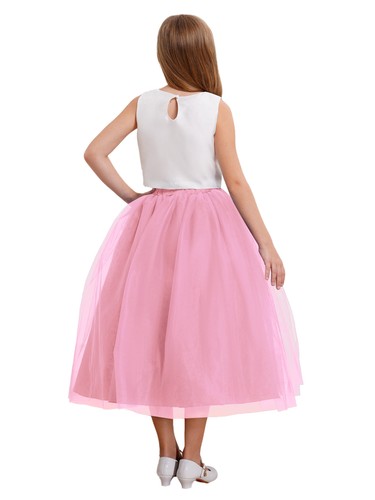 Kids Girl Tops+Dress Set  Flower Elastic Waistband Calf Length Tulle Party - Bild 21 von 74