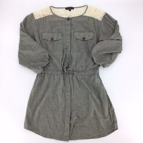 Sanctuary Clothing Womens Sz L Long Roll Tab Sleeve Tie Waist Mini Shirt Dress - Picture 4 of 9