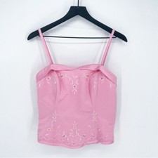 NWT Vintage Impression Women's 12 Coquette Beaded Bustier Camisole Tank Pink