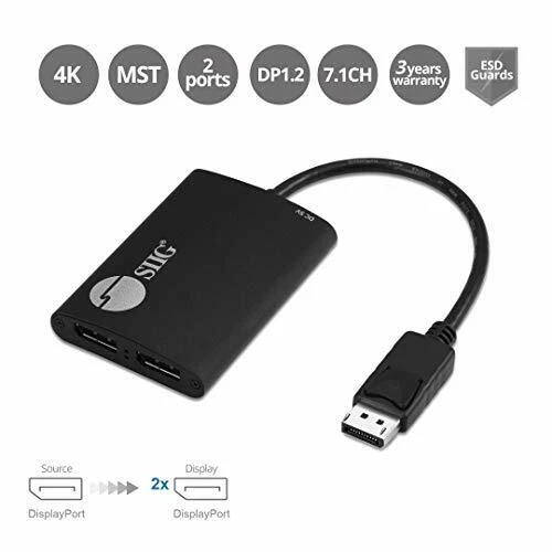 SIIG 1x2 DisplayPort [DP] 1.2 to 4KDisplayPort Multi-Monitor Splitter & Adapter - Image 2 of 4