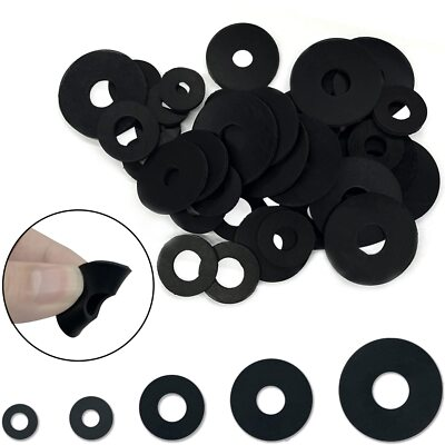 #ad 200 Pcs Flat Rubber Washers Assortment Kit Black Rubber Flat Washer For Bolts f $14.91