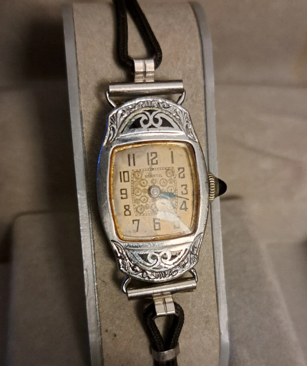 1920s BRUNVIL 15 Jewel Swiss Mechanical Watch Art Nouveau Cabochon