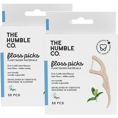 Humble Floss Picks 2-in-1 Minze, mit Zahnstocher, 2er Pack (2 x 50 Stück)