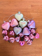 19 Holiday Heart Shaped Ornaments. 12 Small Pink. 7 With Love Inspiration.