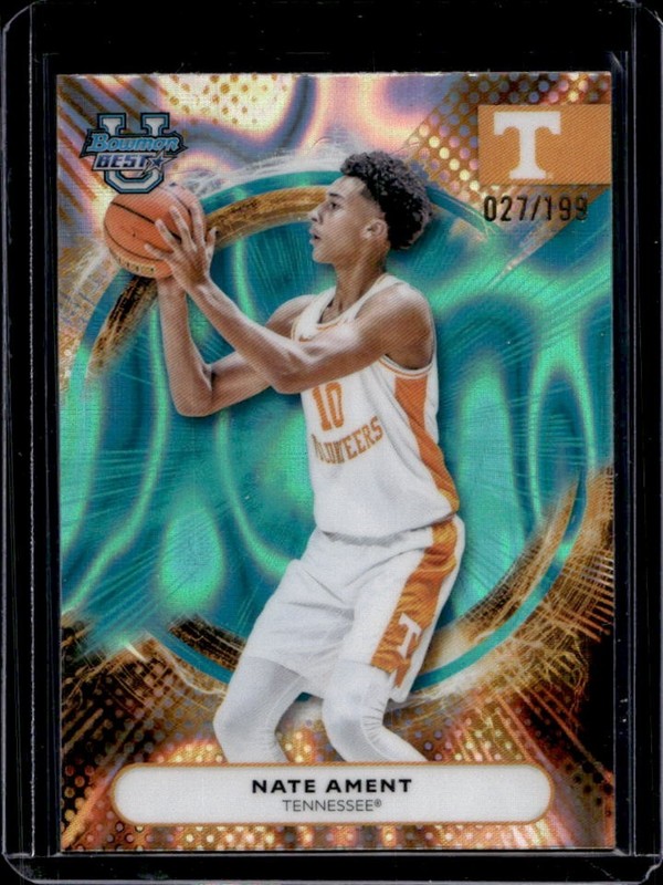2025-26 Bowman Best University Nate Ament Aqua Lava Refractor #/199 Volunteers