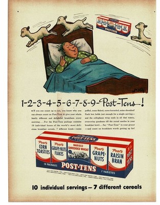 1946 Post Tens Cereal Variety Pack Counting Sheep art by William Steig Print Ad
