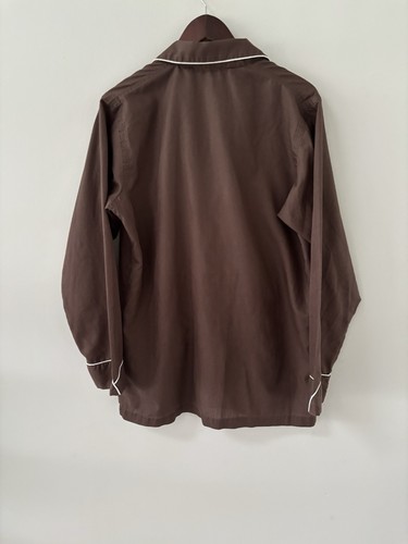 Vtg Christian Dior Men Pajama Top Shirt M/L Brown Ivory Piping Logo Button 1980s - Picture 3 of 13