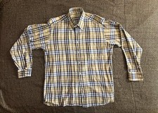 Burberry London Check Button-Up Shirt 100 Cotton Men  s Size L Made in USA