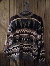Vintage Geometric Knit Grandpa Sweater L, Today's News, 80s/90s, USA SIZE LARGE