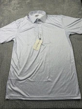 Collars & Co Light Blue Polyester Check Dress Polo Shirt Mens Size Large