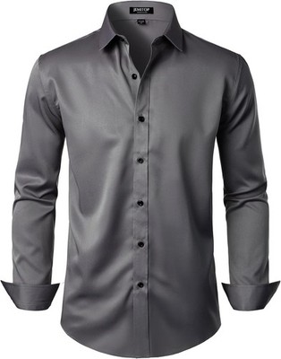 Men's Stretch Wrinkle Dress Formal Wedding Prom Slim Fit Button Down Shirts