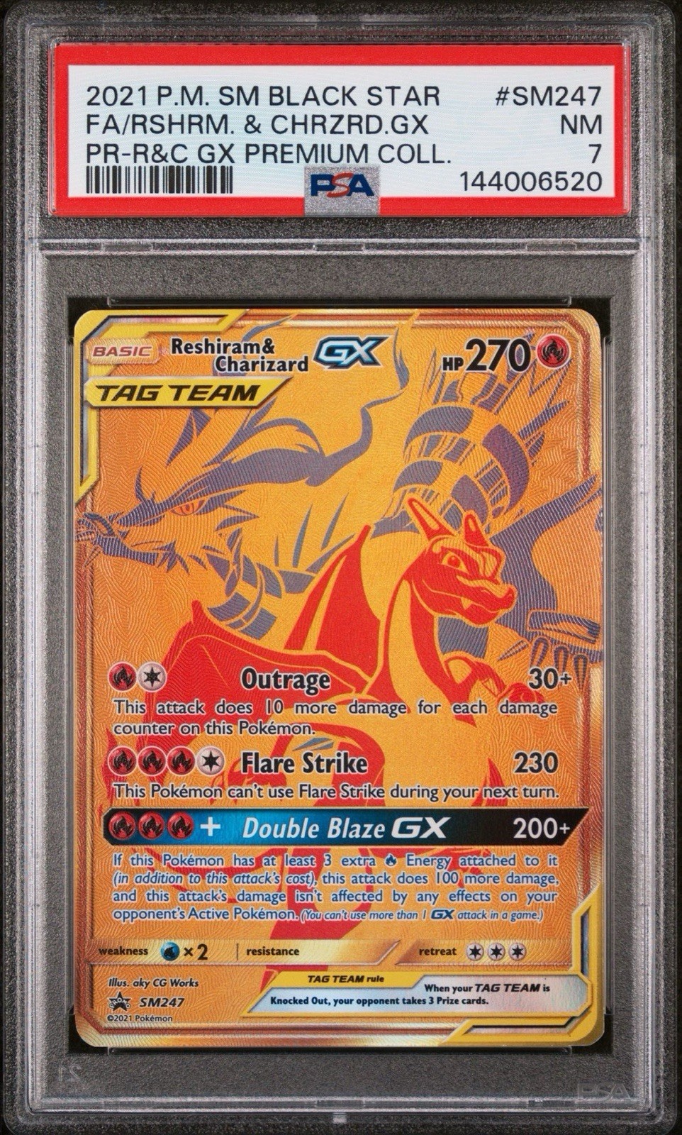 2021 POKEMON SM BLACK STAR PROMO #SM247 FULL ART/RESHIRAM & CHARIZARD GX PSA 7